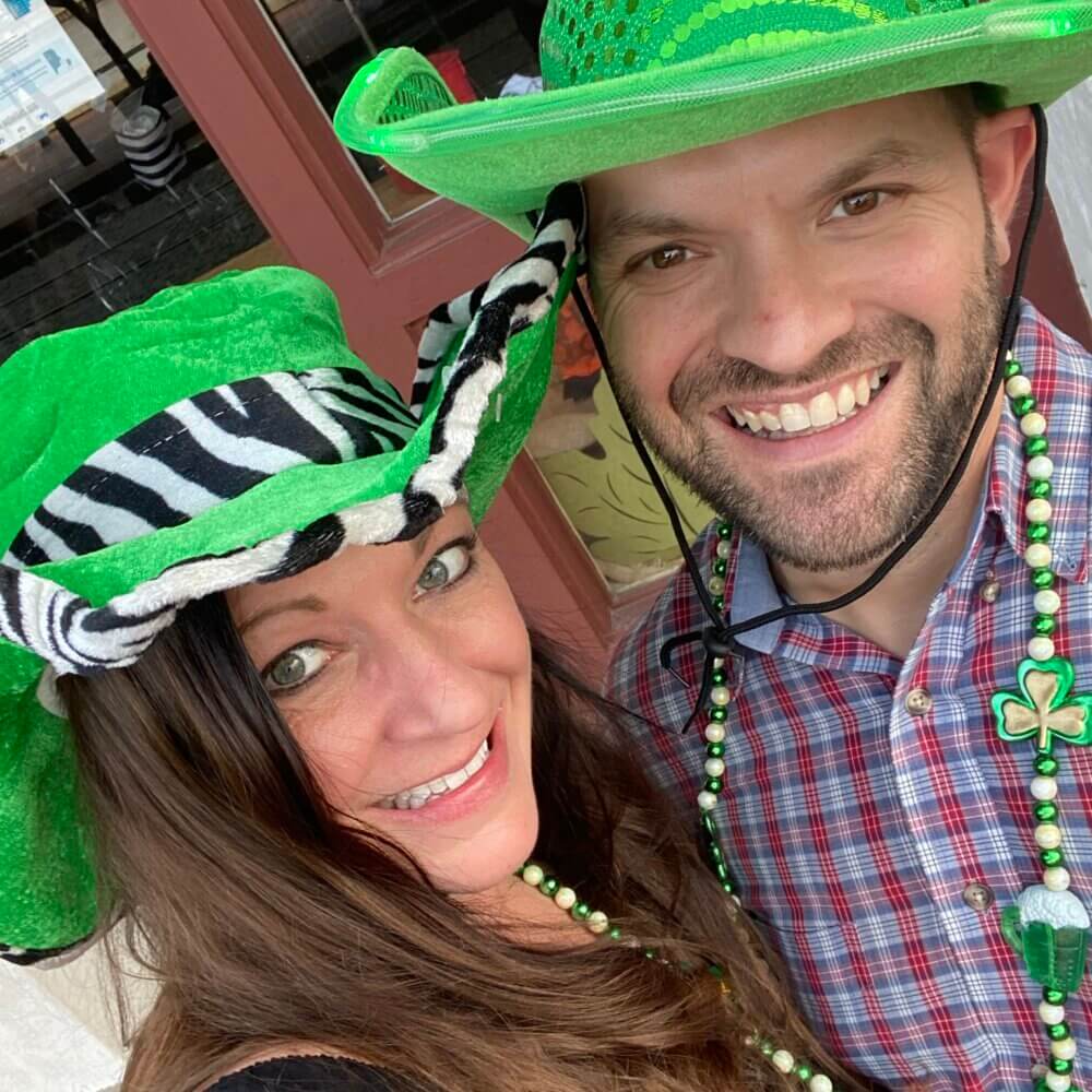 Bridget Rice and David Lesniewski celebrating St. Patrick's Day 2021 in Savannah, Georgia
